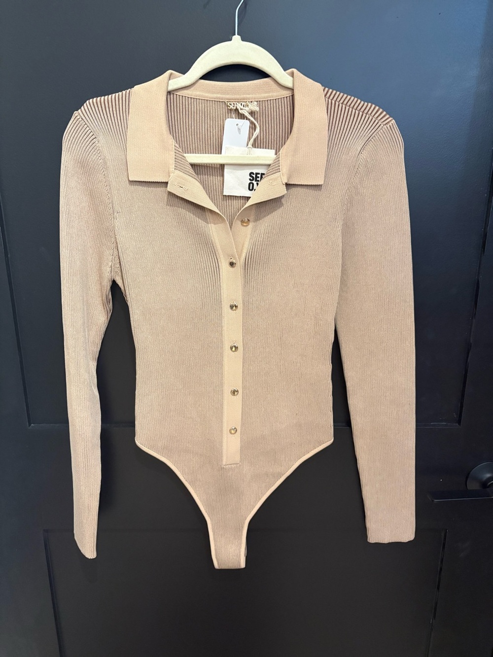 SER-O-YA Ribbed Tan Bodysuit Large NWT